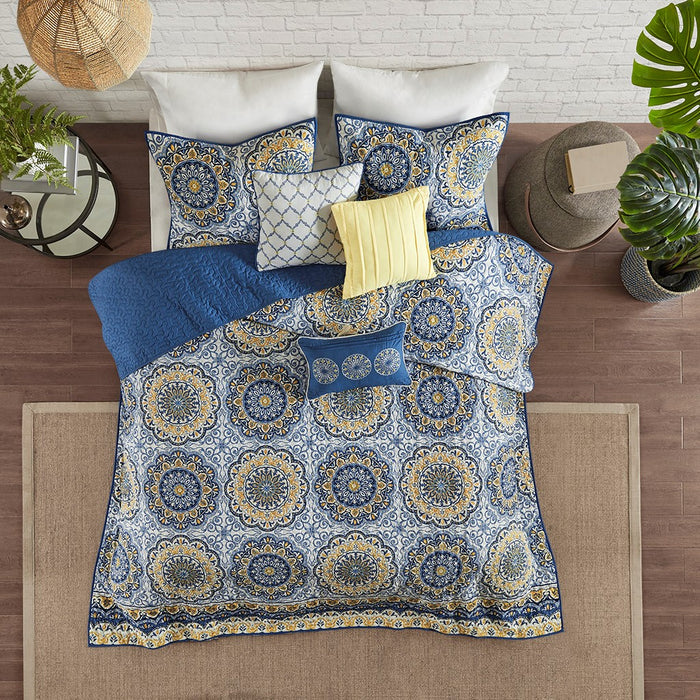 Reversible-Blue-Boho-Medallion-6-Piece-Quilt-Set-White-Stone-Decor-2