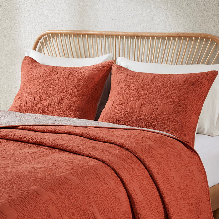 Reversible-Floral-Orange-Coral-Elephant-Boho-Quilt-Set-White-Stone-Decor-1