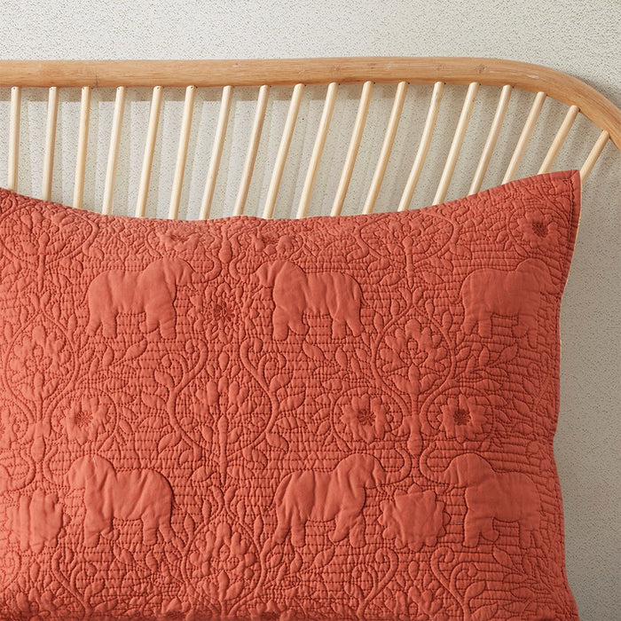 Reversible-Floral-Orange-Coral-Elephant-Boho-Quilt-Set-White-Stone-Decor-5