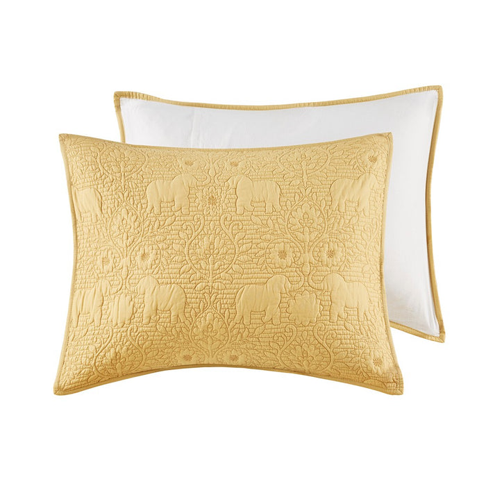 Reversible-Floral-Yellow-Elephant-Boho-Quilt-Set-White-Stone-Decor-4